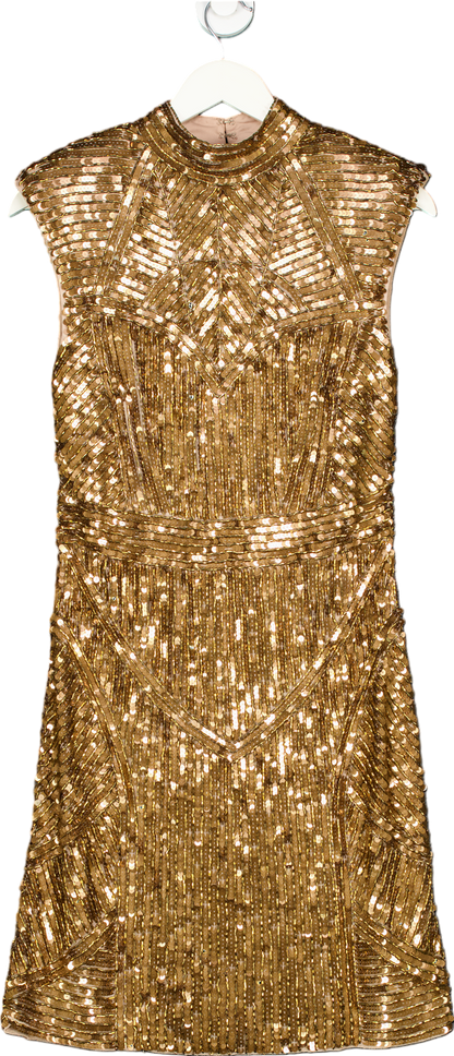 Karen Millen Gold Embellished Strong Shoulder Dress UK 12