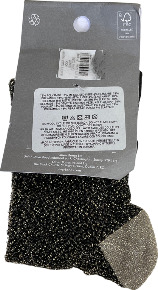 Oliver Bonas Metallic Black & Gold Glitter Ankle Socks One Size