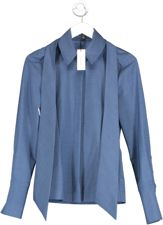 Karen Millen Blue The Founder Tailored Wool Blend Tie Detail Shirt UK 6