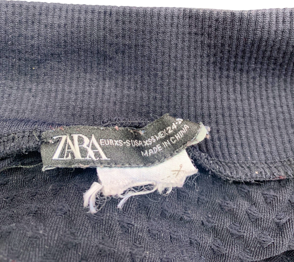 Zara Navy Textured Long Sleeve Top S