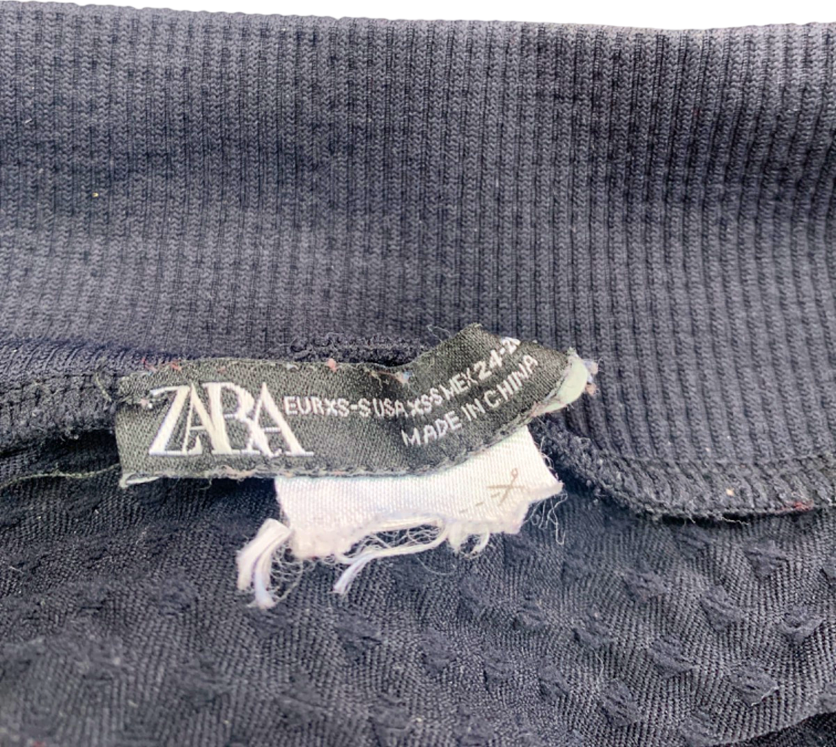 Zara Navy Textured Long Sleeve Top S