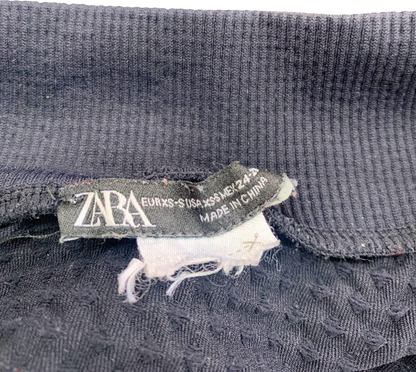 Zara Navy Textured Long Sleeve Top S