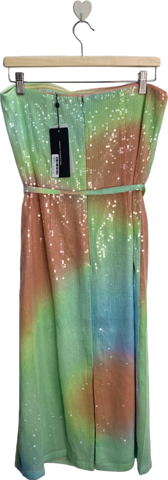 French Connection Blue Mist Multi Coloured Sequinned Midi Skirt UK 12