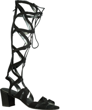 Stuart Weitzman Black Leather Gladiator Ankle Wrap Sandals UK 10 EU 44