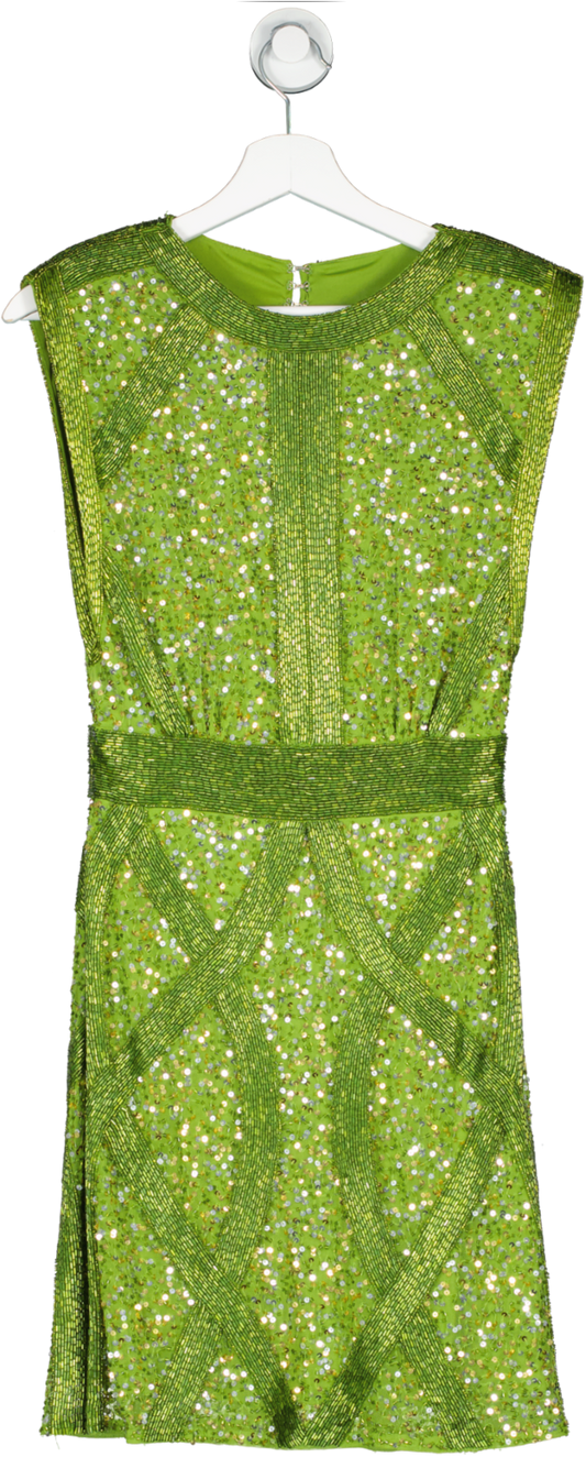 Karen Millen Green Crystal Embellished Strong Shoulder Mini Dress UK 8