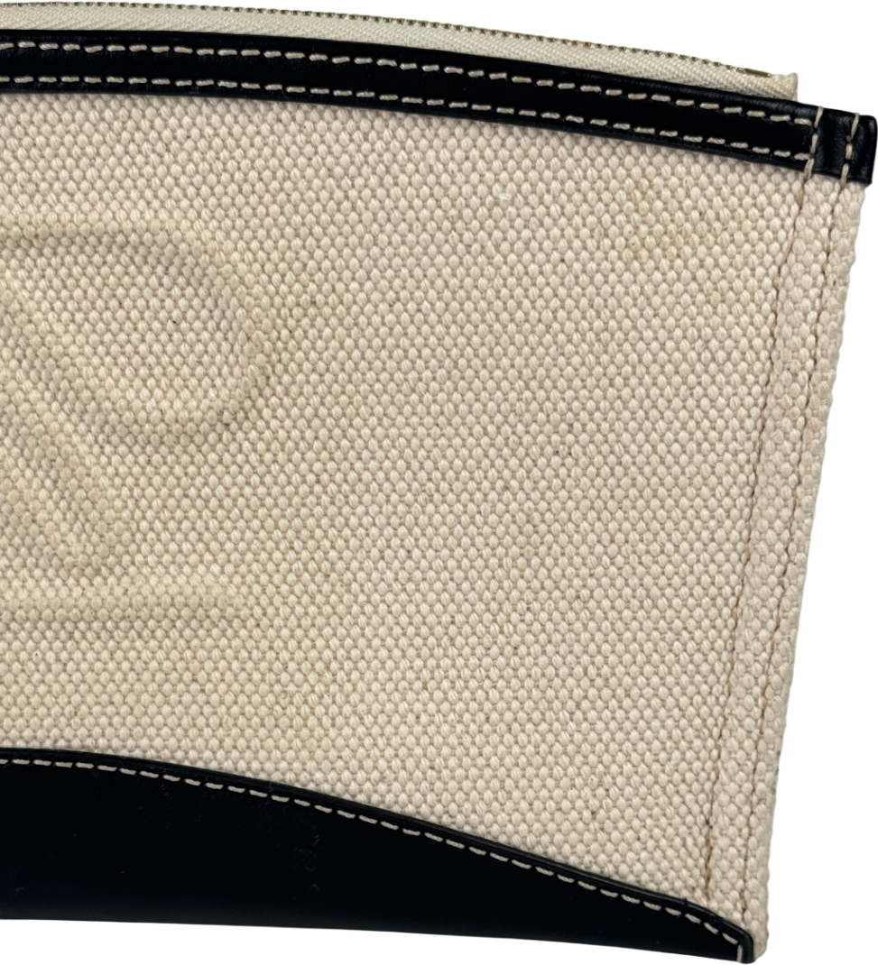 POLENE Ilo Canvas & Black Leather Logo Wristlet Clutch Bag One Size