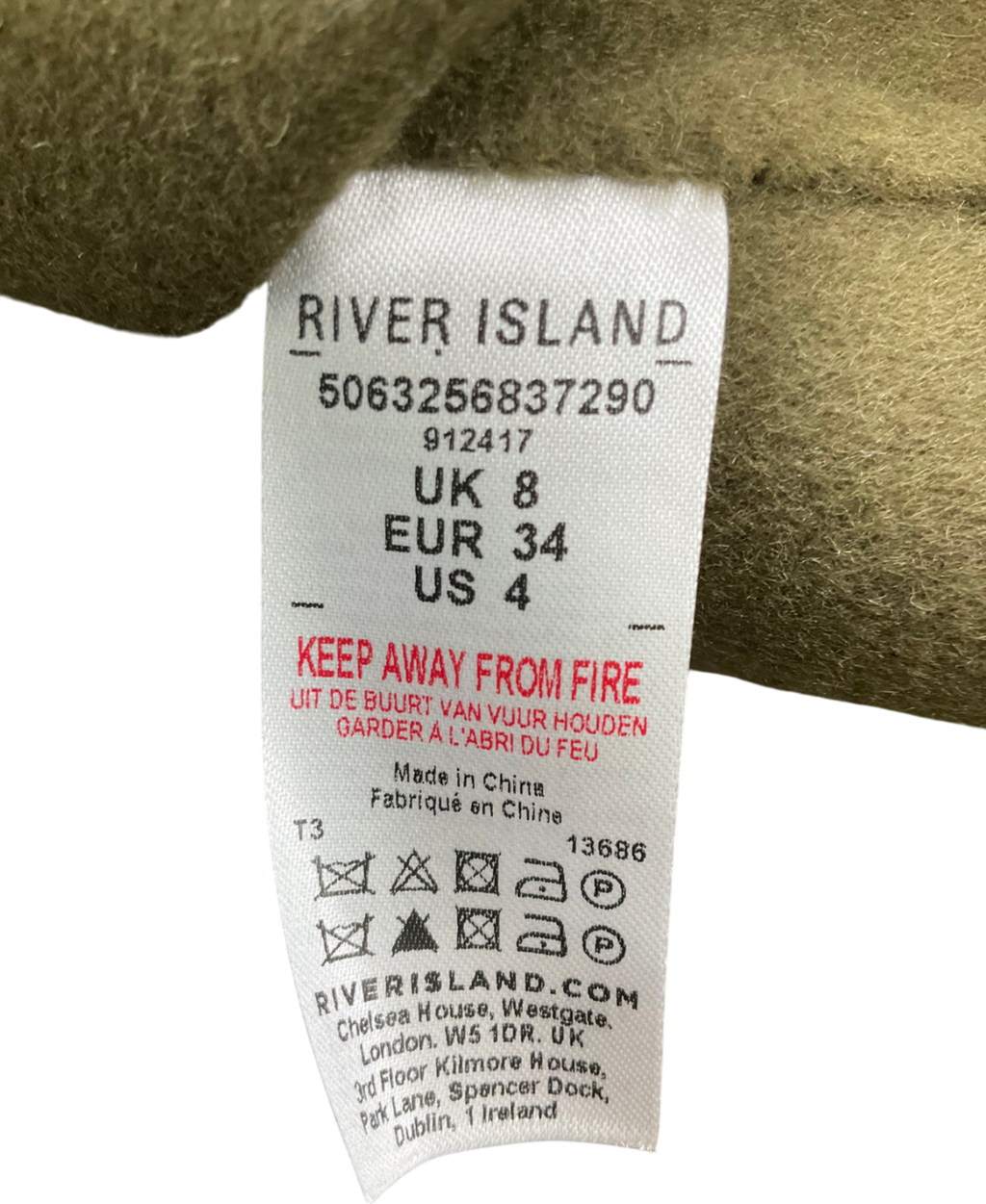 River Island Green Premium Wool Blend Crop Top UK 8