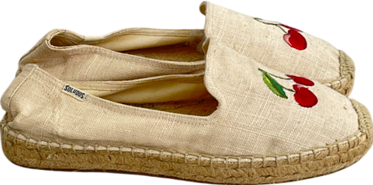 soludos Beige Woven Platform Slip-on With Cherry Print  UK 8 EU 41 👠