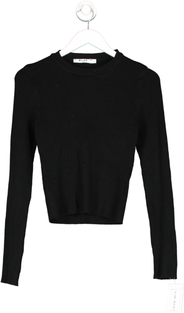 NA-KD Black Ribbed Knitted Round Neck Sweater UK S