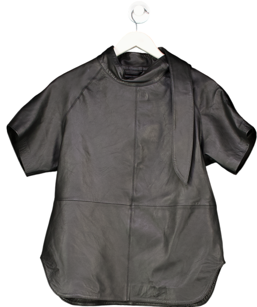 River Island Ri Studio Black Real Leather Funnel Tie Top UK S