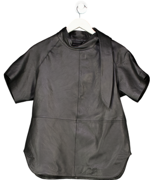 River Island Ri Studio Black Real Leather Funnel Tie Top UK S