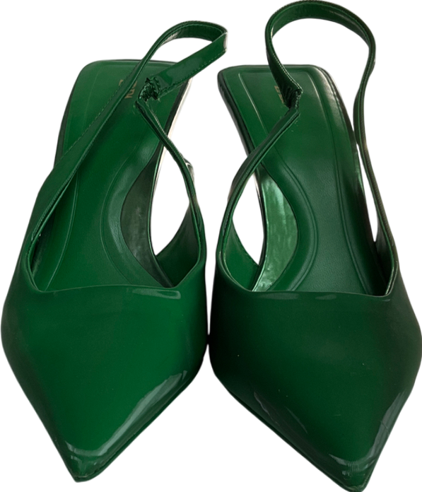 ZARA Green Squared Vamp And Heel Pointed Toe Slingback Heels UK 5 EU 38 👠