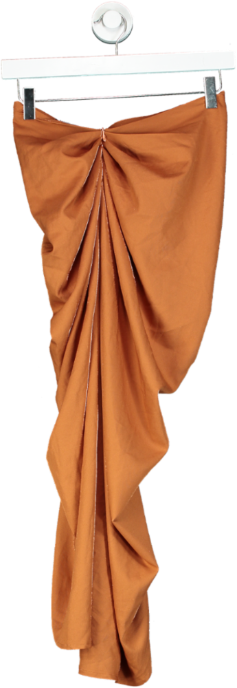 PrettyLittleThing Rust Woven O Ring Cut Out Drape Midi Skirt UK 8