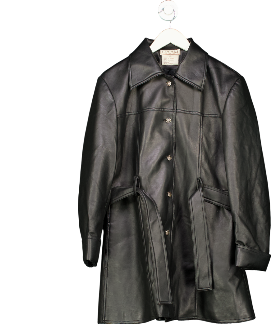RAAM Black Faux Leather Jacket Tie Wasit UK 12