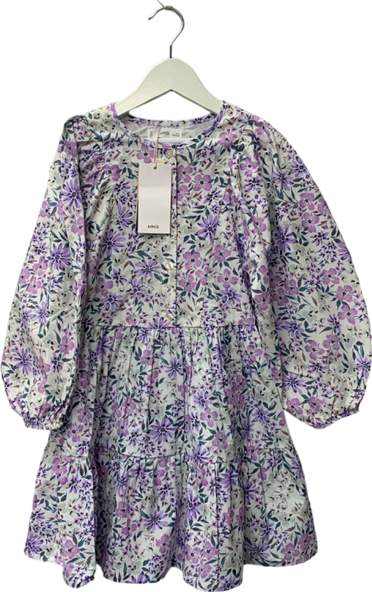 Mango White/Purple Floral Print Dress UK 7years