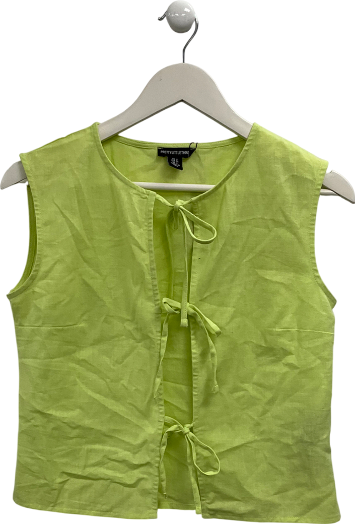 PrettyLittleThing Green Linen Tie Front Sleeveless Top UK 8