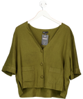 Nobody's Child Bobbie Boxy Green Linen-blend V-neck Shirt UK 12