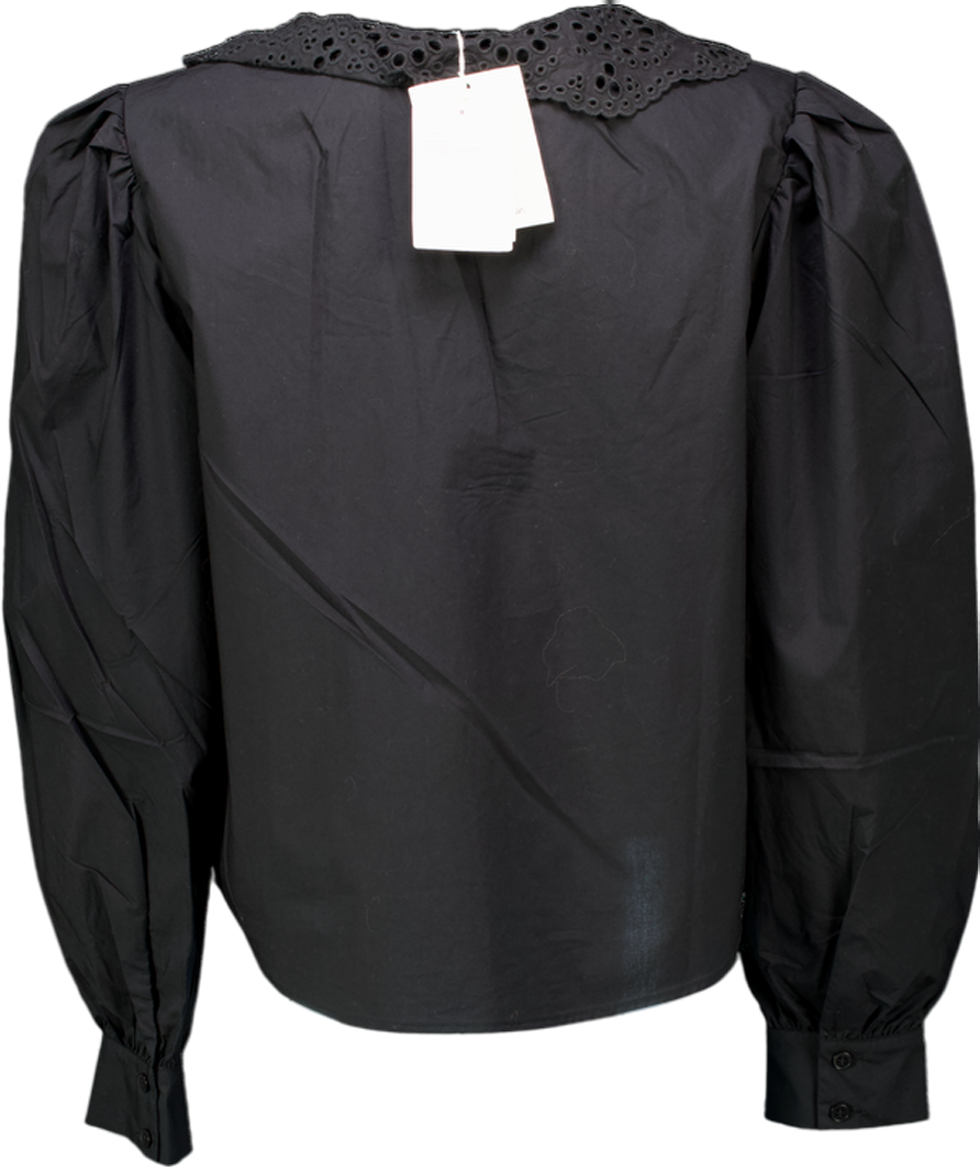 & Other Stories Black Embroidered Collar Puff Sleeve Cotton Blouse Eu40 UK 12