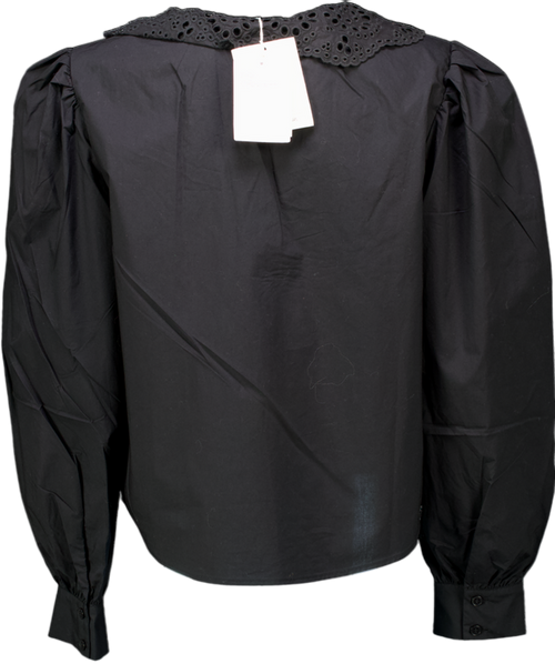 & Other Stories Black Embroidered Collar Puff Sleeve Cotton Blouse Eu40 UK 12