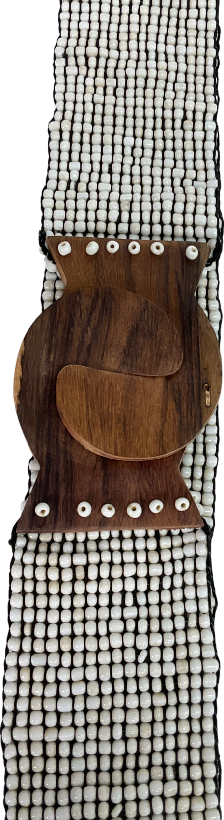 bali jewlery White Beaded Belt With Wood Buckle Clasp W34