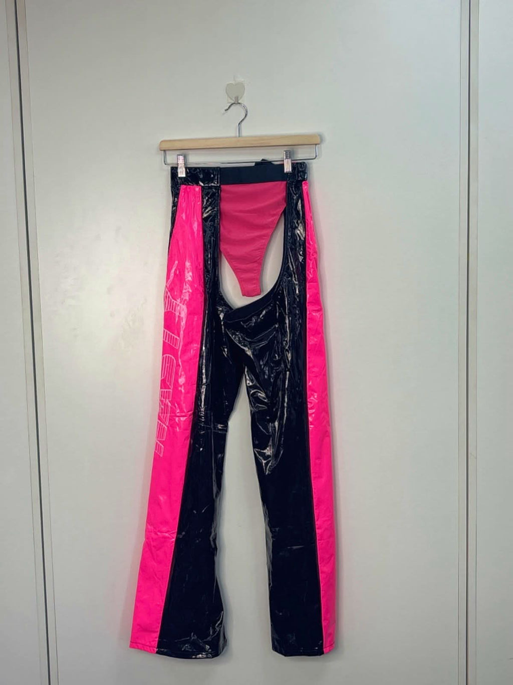 PrettyLittleThing Pink and Black Stripe Bikini Top and Bottoms with Black and Pink Trousers Size UK 10