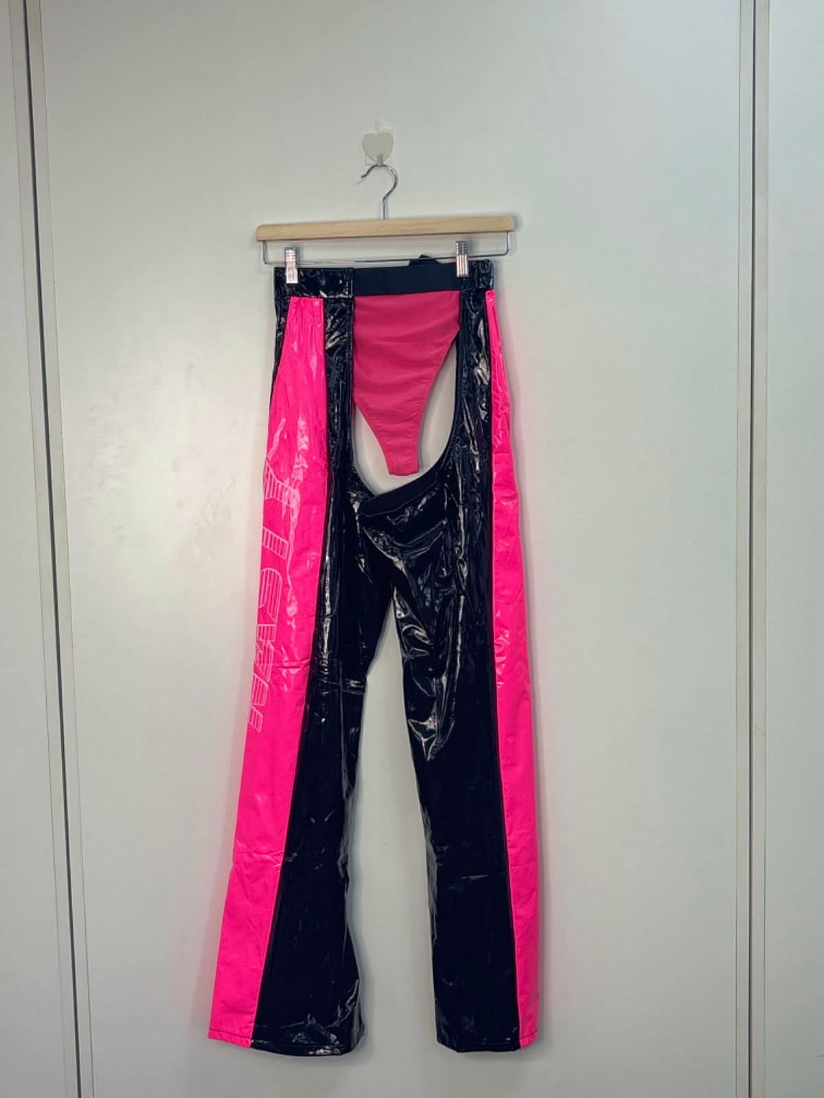 PrettyLittleThing Pink and Black Stripe Bikini Top and Bottoms with Black and Pink Trousers Size UK 10