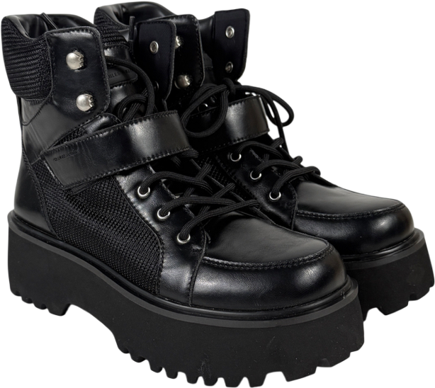Charles & Keith Black Eliot Platform Combat Boots UK 4 EU 37