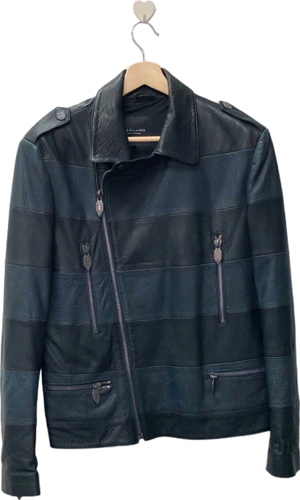 Les Éclaires Black Leather Biker Jacket UK L