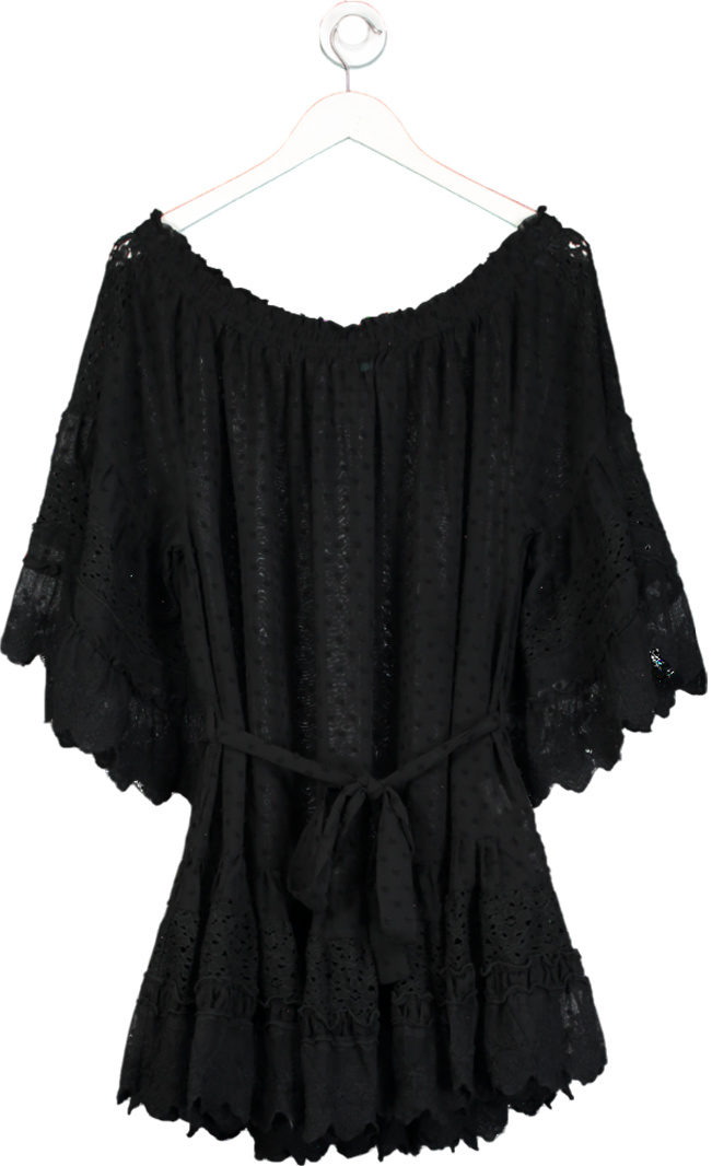 Melissa Odabash Black Alice Lace Trim Sheer Mini Dress UK S