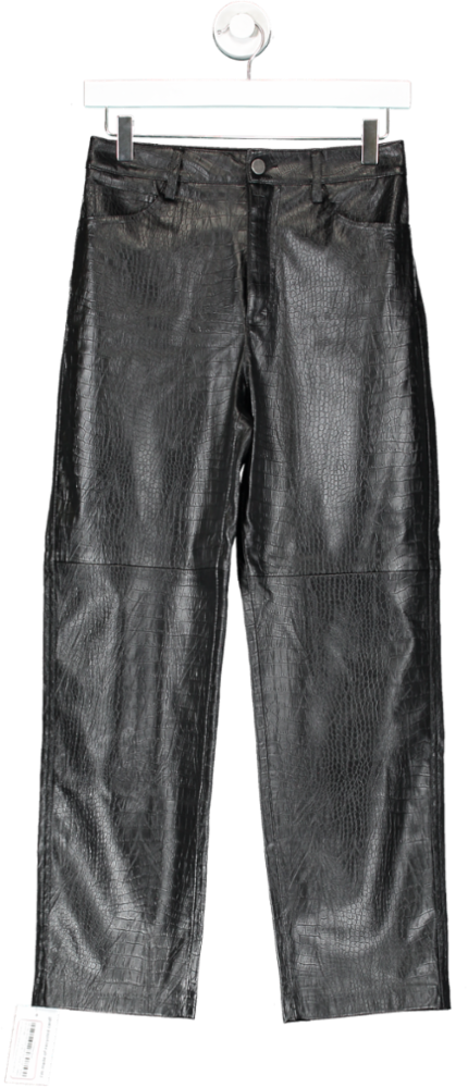 MANGO Black Animal Print Effect Straight Trousers UK 6