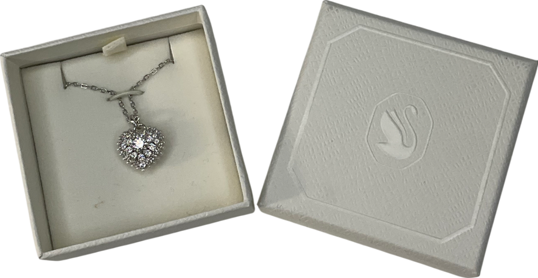 Swarovski Idyllia pendant Heart, White, Rhodium plated Necklace