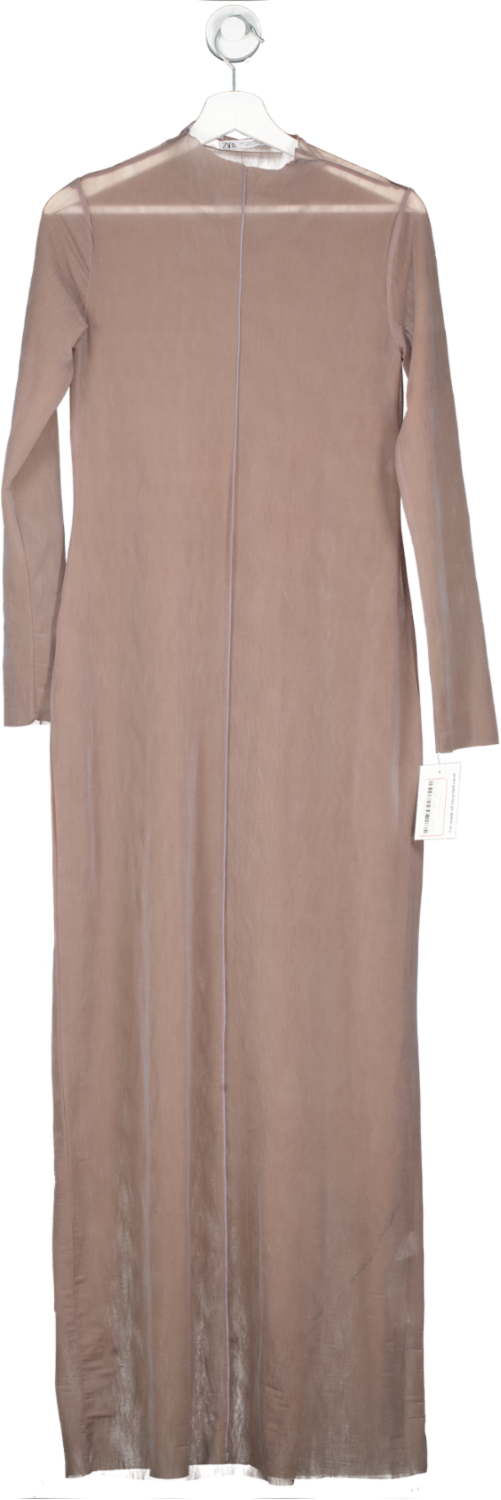 ZARA Brown Organza Maxi Dress UK L