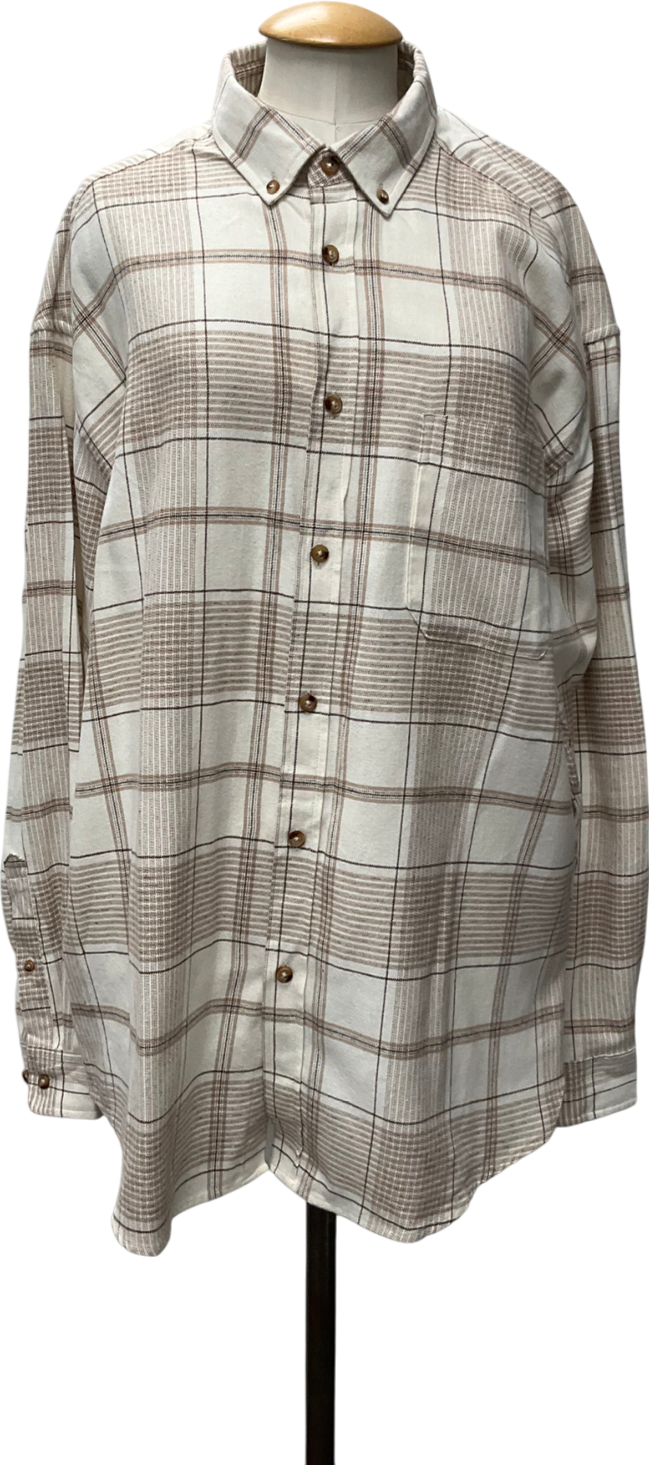 ASOS Cream Shirt In Neutral Check With Badge Detail UK L