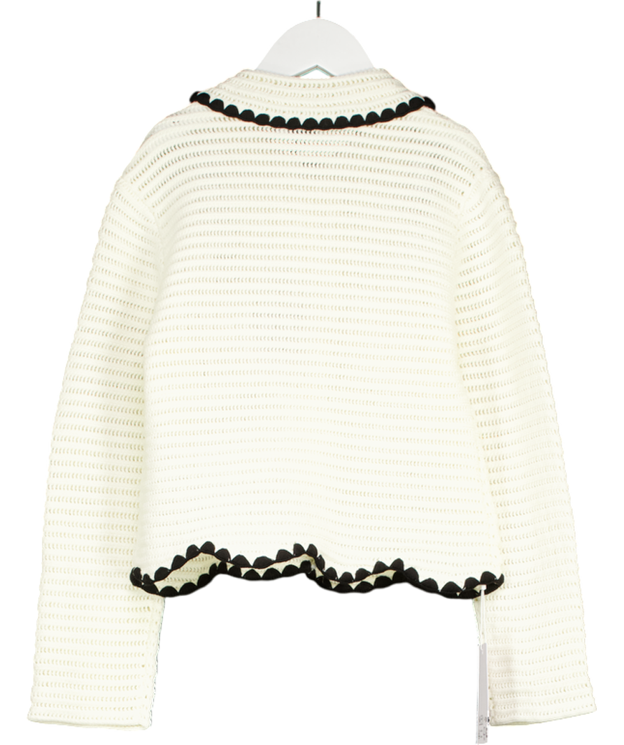 Self-Portrait Cream Crochet Cardigan with Heart Detail Buttons 10-12 Years