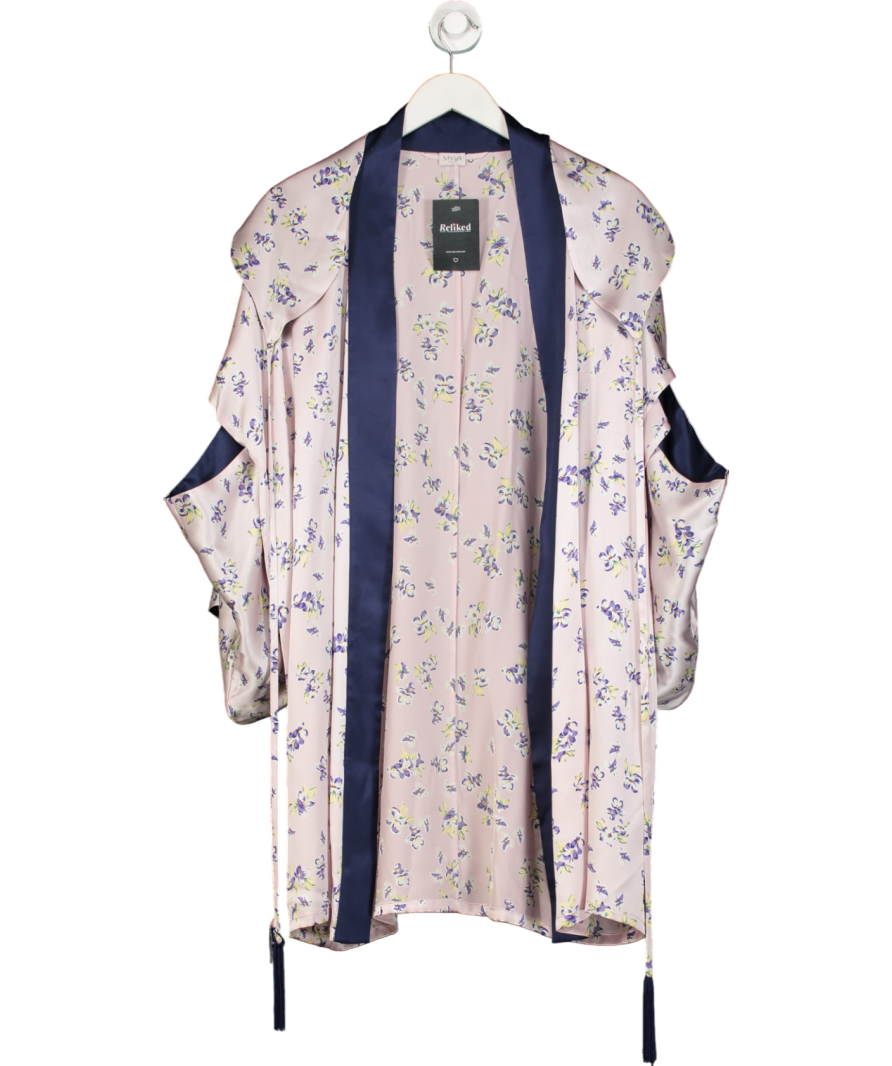 Myla Purple Heritage Lilac Floral Silk Short Robe UK S