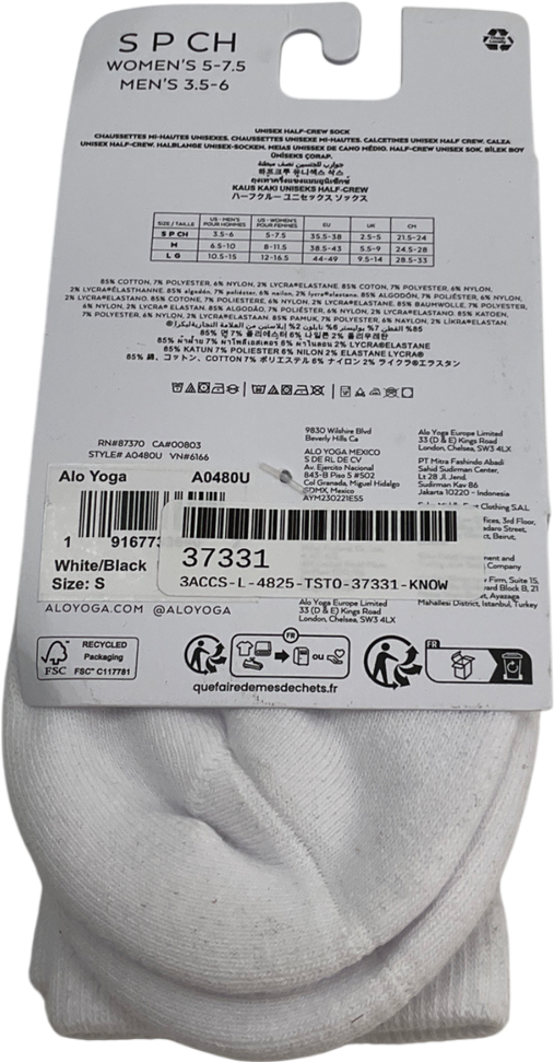 alo White Unisex Half-crew Throwback Sock UK 5 EU 38 👠