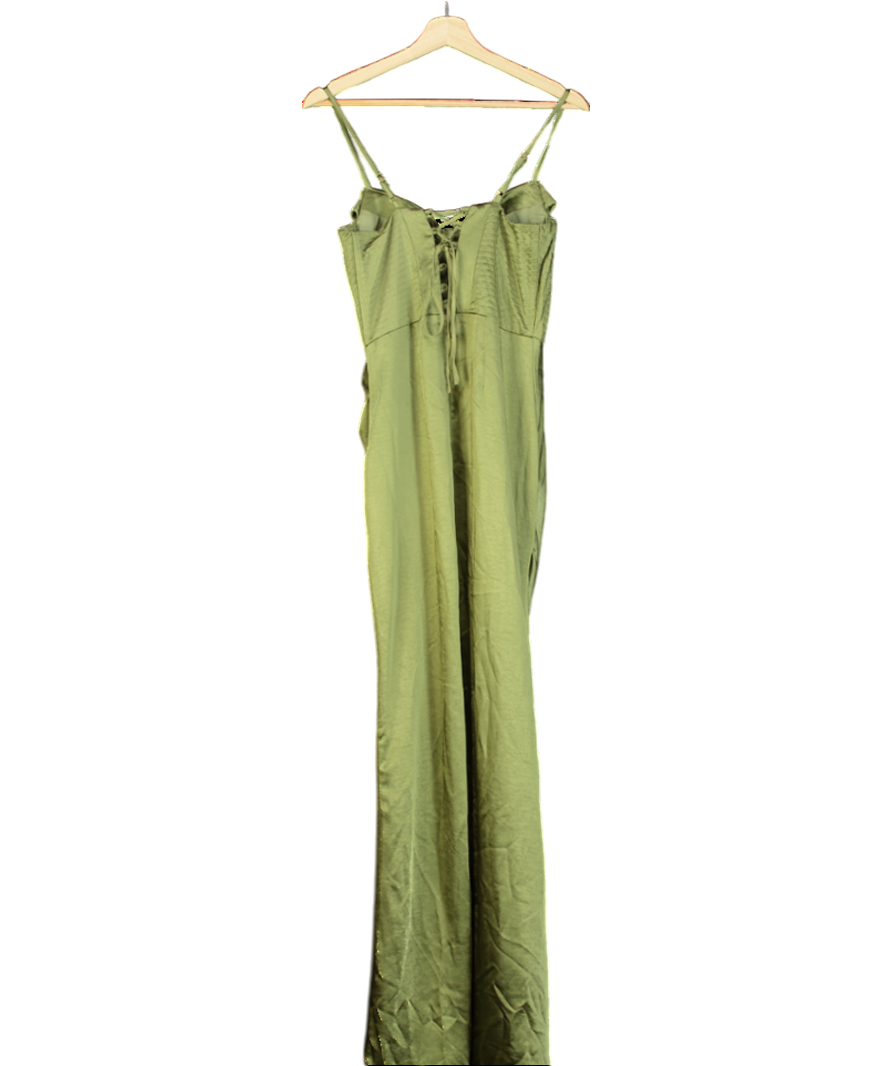 Club L Green Starlight Cowl Neck Satin Wrap Maxi Dress UK 10