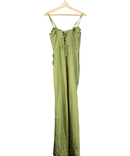 Club L Green Starlight Cowl Neck Satin Wrap Maxi Dress UK 10