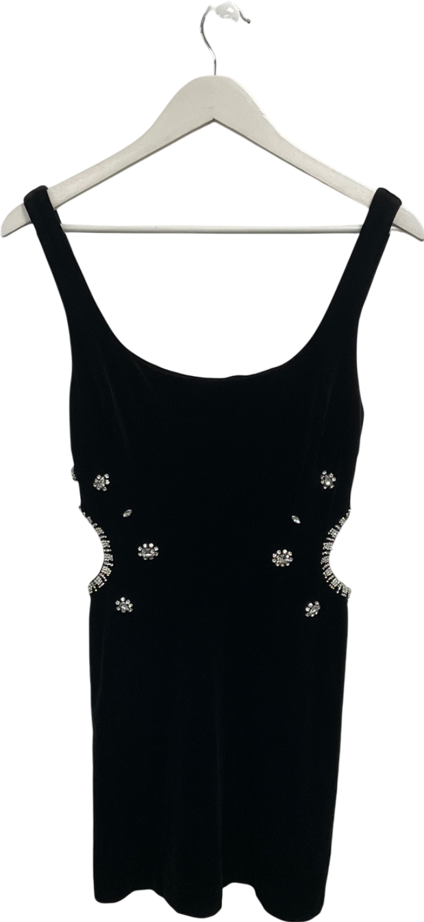 ZARA Black Velvet Cut Out Embellished Mini Dress UK XS
