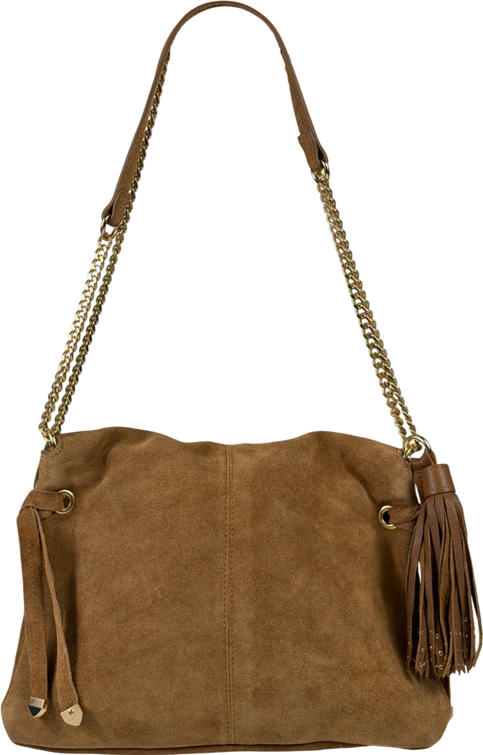 RIVER ISLAND Real Suede Leather Brown Tassel Chain Shoulder Bag