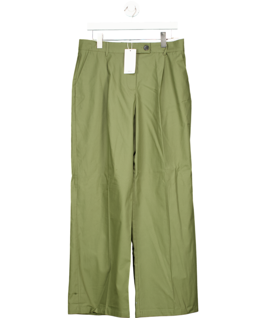 MANGO Khaki Green Wide Leg Pleated Trousers UK 12