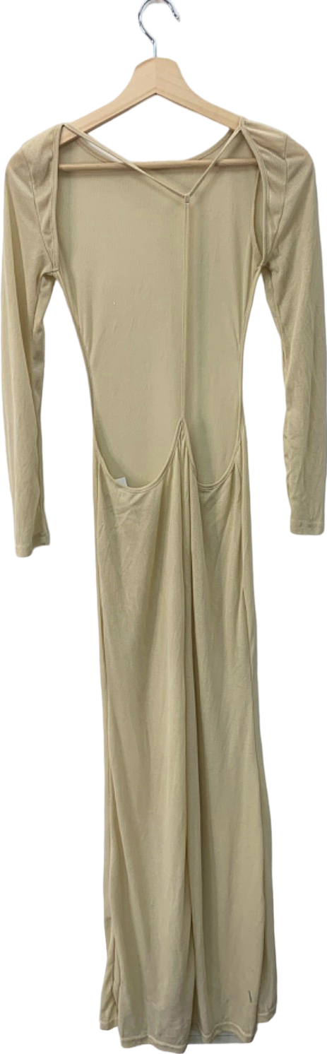 Beige Long Sleeve Midi Dress with Open Back Detail Size M