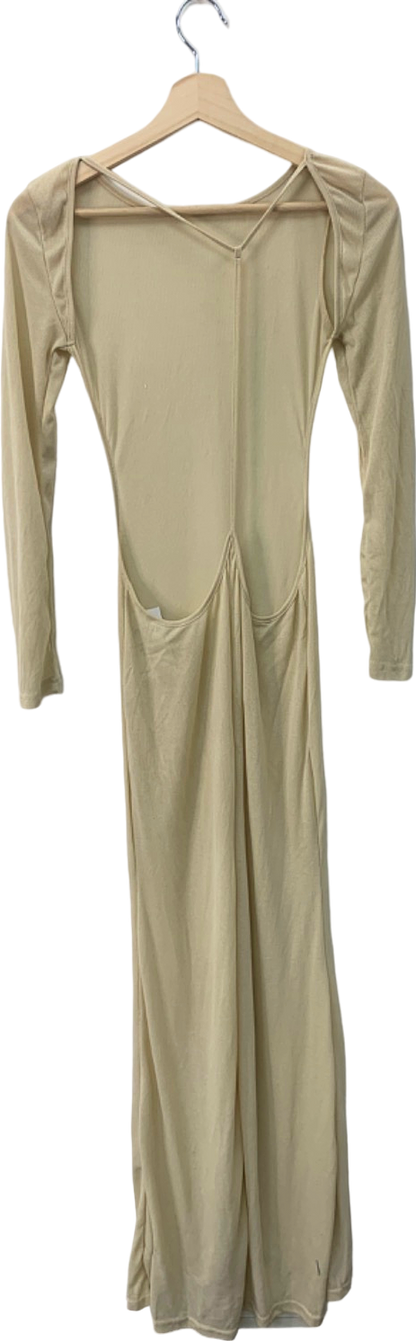 Beige Long Sleeve Midi Dress with Open Back Detail Size M