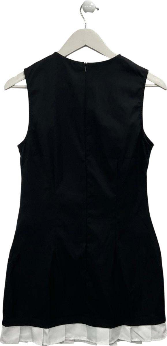 PrettyLittleThing Black Pleated Hem Mini Dress UK 12