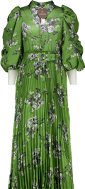 ByTIMO Green Puff Sleeve Plissé Maxi Dress In "Green Roses" UK XS