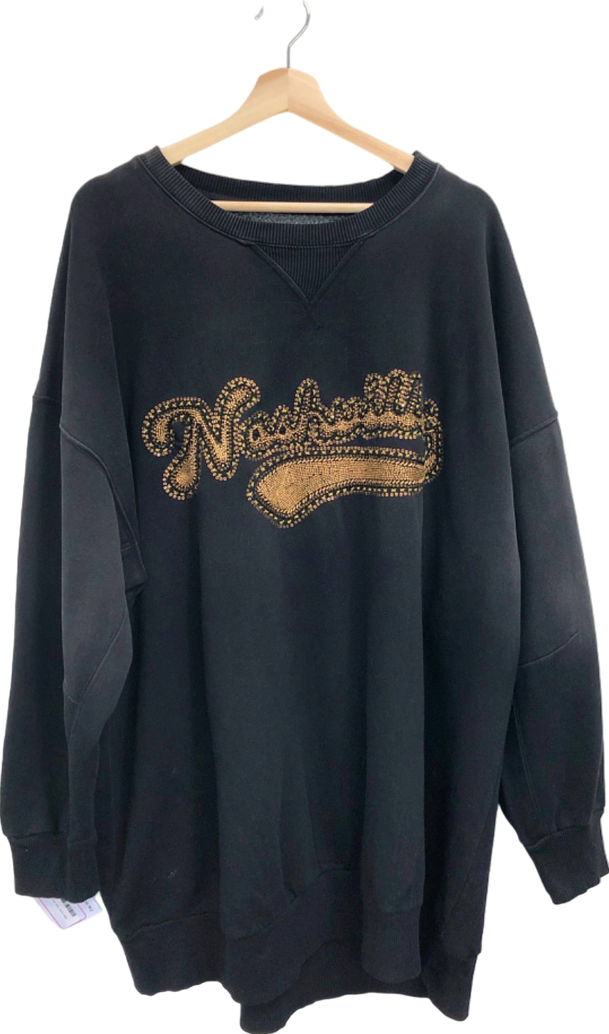 Free People Black Nashville Embellished Sweatshirt UK L/XL