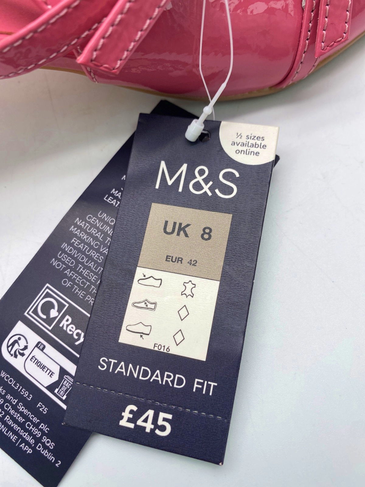 M&S Pink Patent Slingback Heels UK 8 EU 41 👠