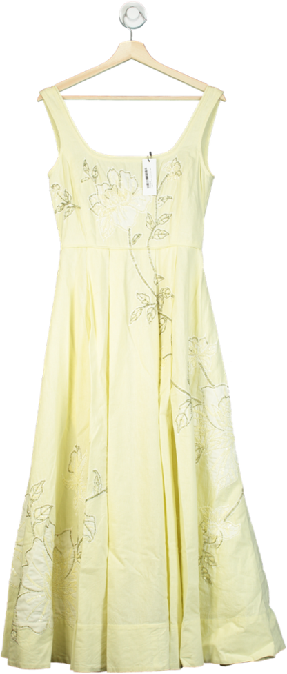 Karen Millen Lemon Linen Cotton Hand Embellished Woven Prom Dress UK 6