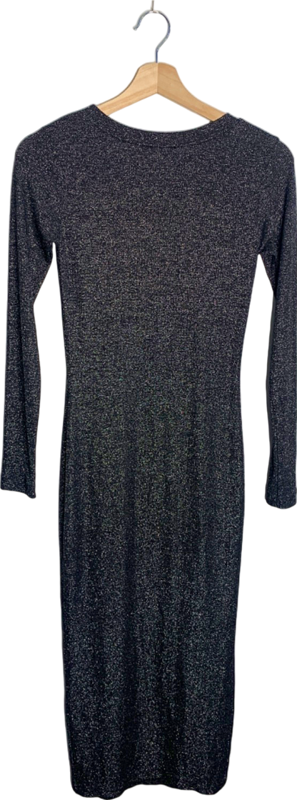 Zara Black Long Sleeve Metallic Dress UK 6