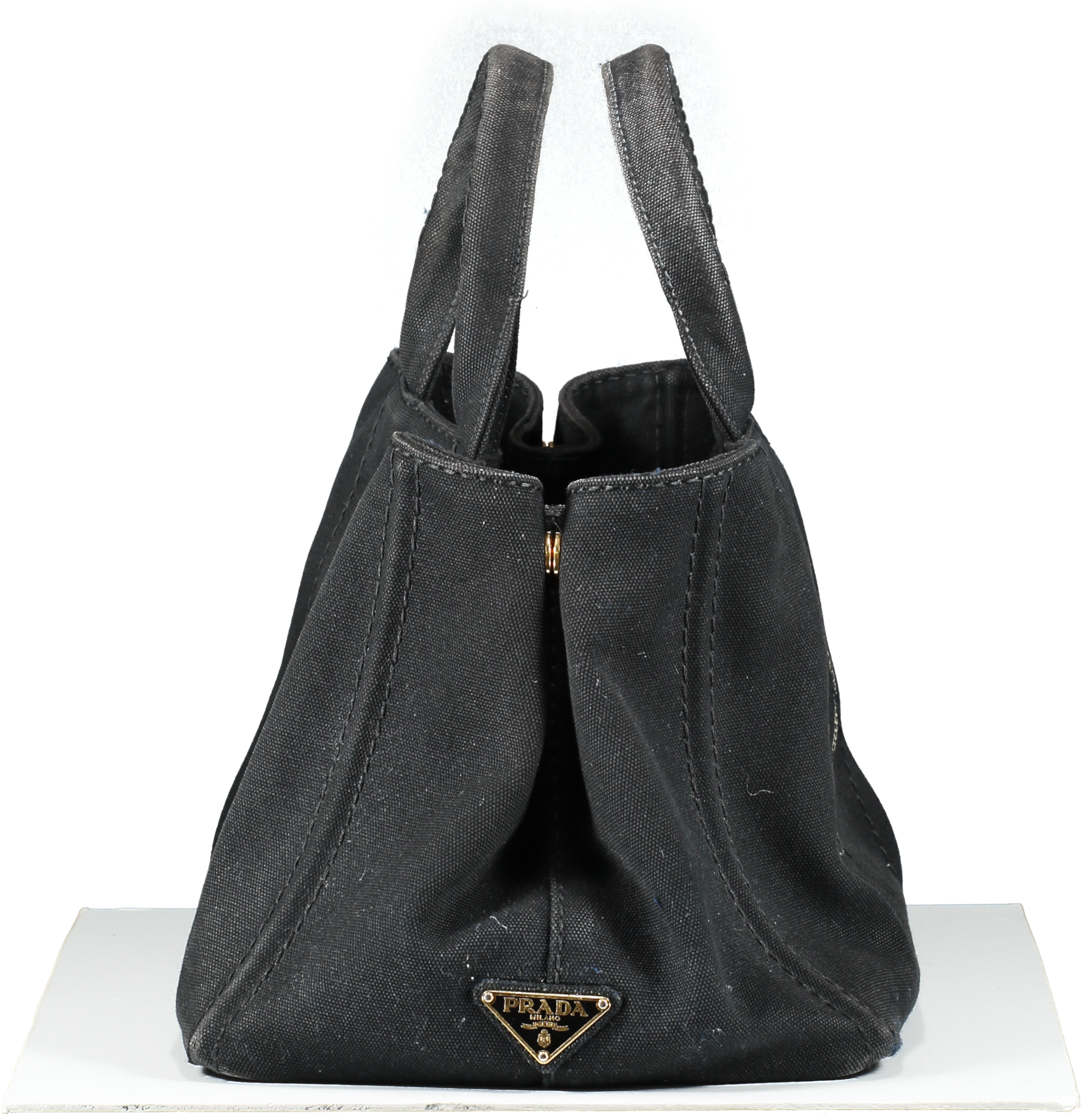 Prada Black Small Cotton Canvas Logo Tote